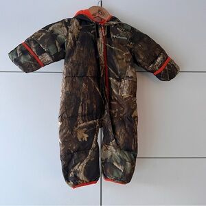 Columbia Woodland Camo Snowsuit with Orange Trim